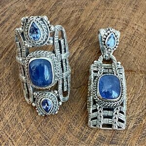 SARDA Sapphire and Topaz Gemstone and Sterling Silver Ring and Pendant Set